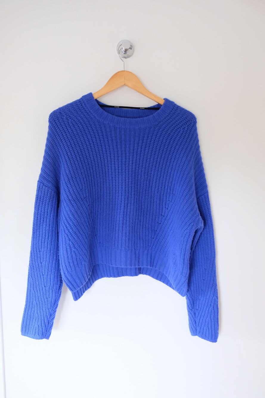 Naadam Wool Cashmere Chunky Crewneck Sweater S Cobalt Blue Fisherman Cottagecore